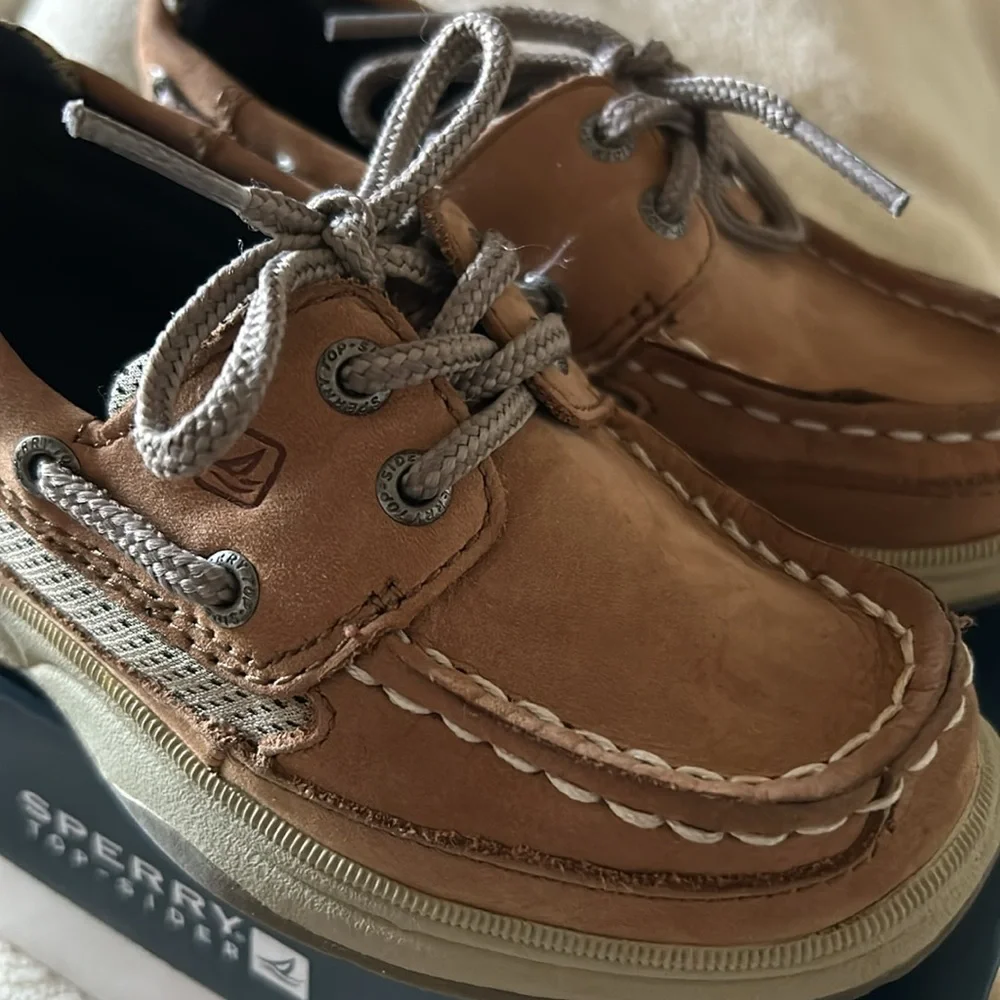 Sperry Top Sider Lanyard Boys Kids Tan Boat Shoes‎ 8.5
